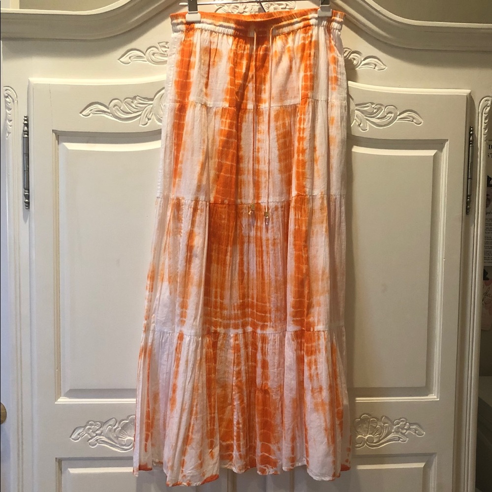 Michael Kors boho maxi skirt orange/white tie dye